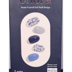 Ohora Sapphire Soiree Semi-Cured Gel Nail Strips Blue Plaid ND-007-T 30ct NEW